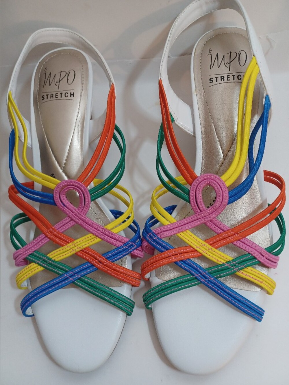 IMPO White Slingback Sandals with Rainbow Multistraps 9.5 M